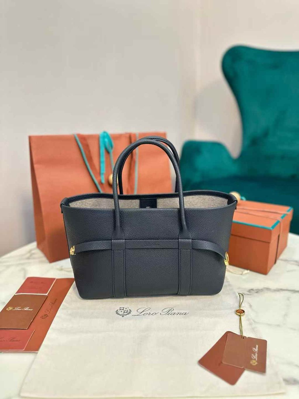 LORO PIANA GHIERA SHOPPER 海軍藍托特包2