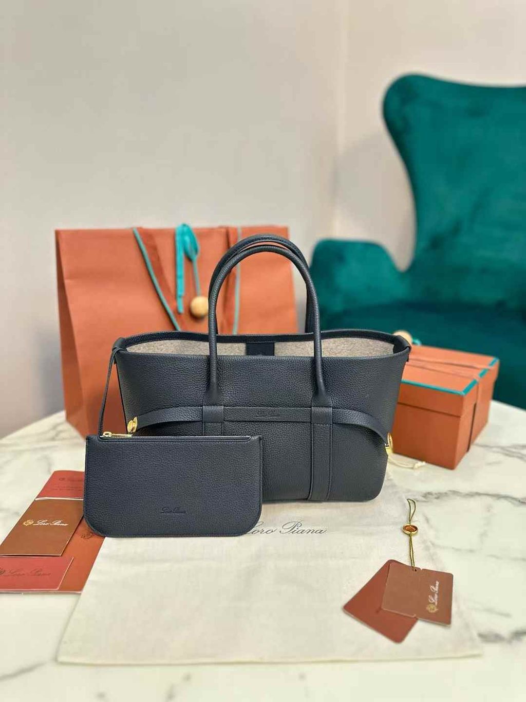 LORO PIANA GHIERA SHOPPER 海軍藍托特包1
