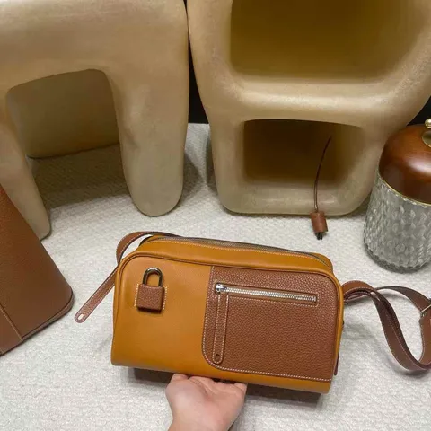 HERMES NOUVEAU ON BODY EVERCOLOR皮拼CLEMENCE皮 37金棕 銀扣 肩背包8