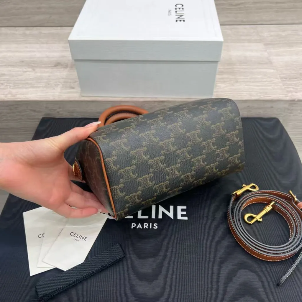 CELINE 標誌印花牛皮革波士頓包 小號 7