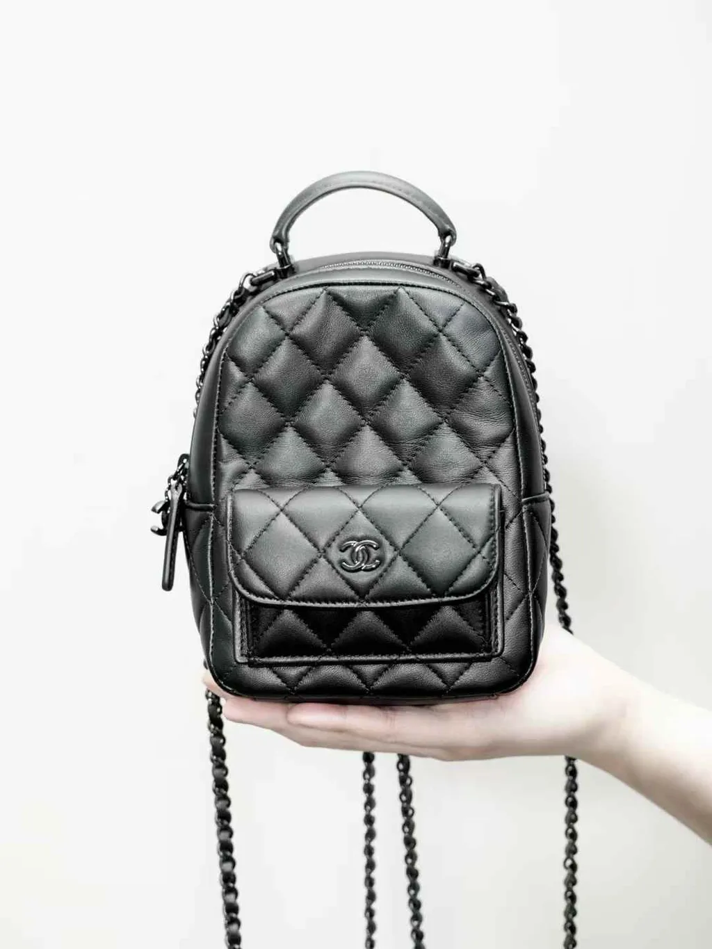 CHANEL 25C SO BACK MINI 菱格紋小書包 黑色1
