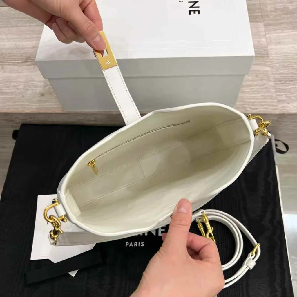 CELINE CAMILLE 16 SOFT 光滑牛皮革手袋 白色5