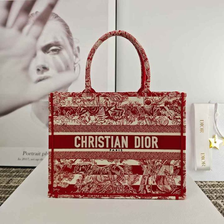 DIOR 動物園系列刺繡托特包 酒紅色7