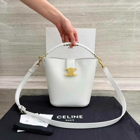 CELINE LOUISE 光滑牛皮革水桶包 白色 小號3