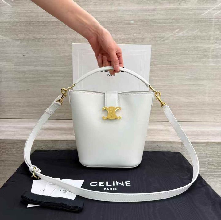 CELINE LOUISE 光滑牛皮革水桶包 白色 小號3