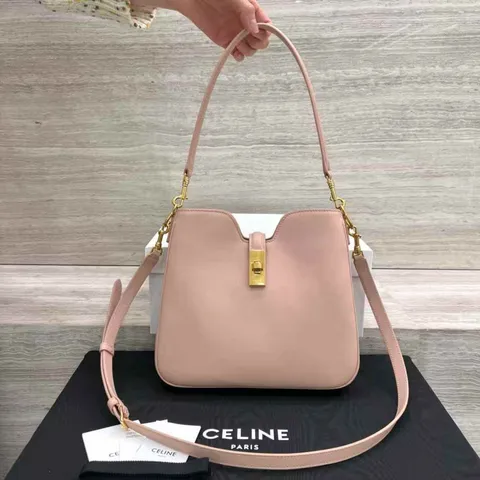 CELINE CAMILLE 16 SOFT 光滑牛皮革手袋 蜜桃色7