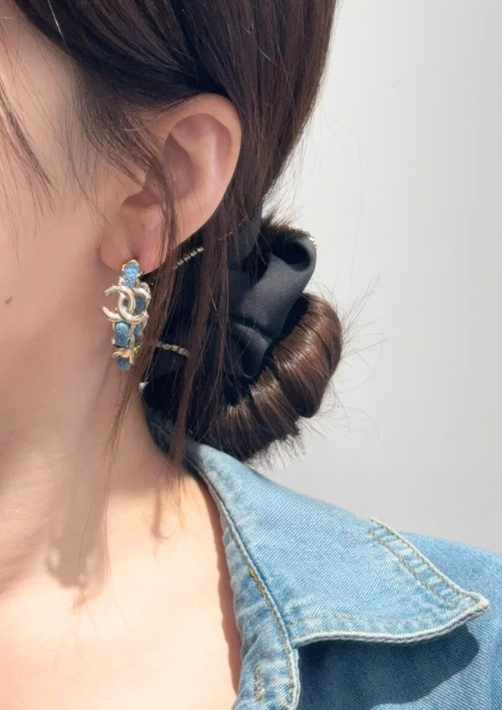CHANEL 25P 牛仔雙C耳圈耳環 