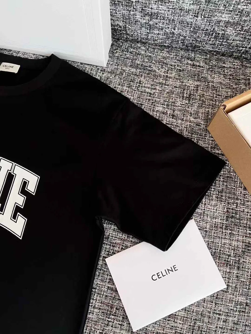 CELINE 粗體大字母凱旋門短袖上衣 黑色 16.53.56