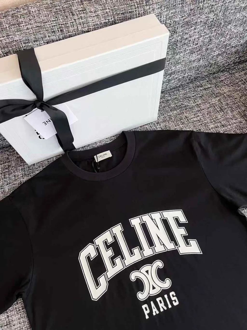 CELINE 粗體大字母凱旋門短袖上衣 黑色 16.53.54 1