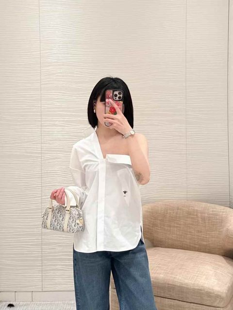 DIOR 單肩不對稱襯衫 白色  17.14.27