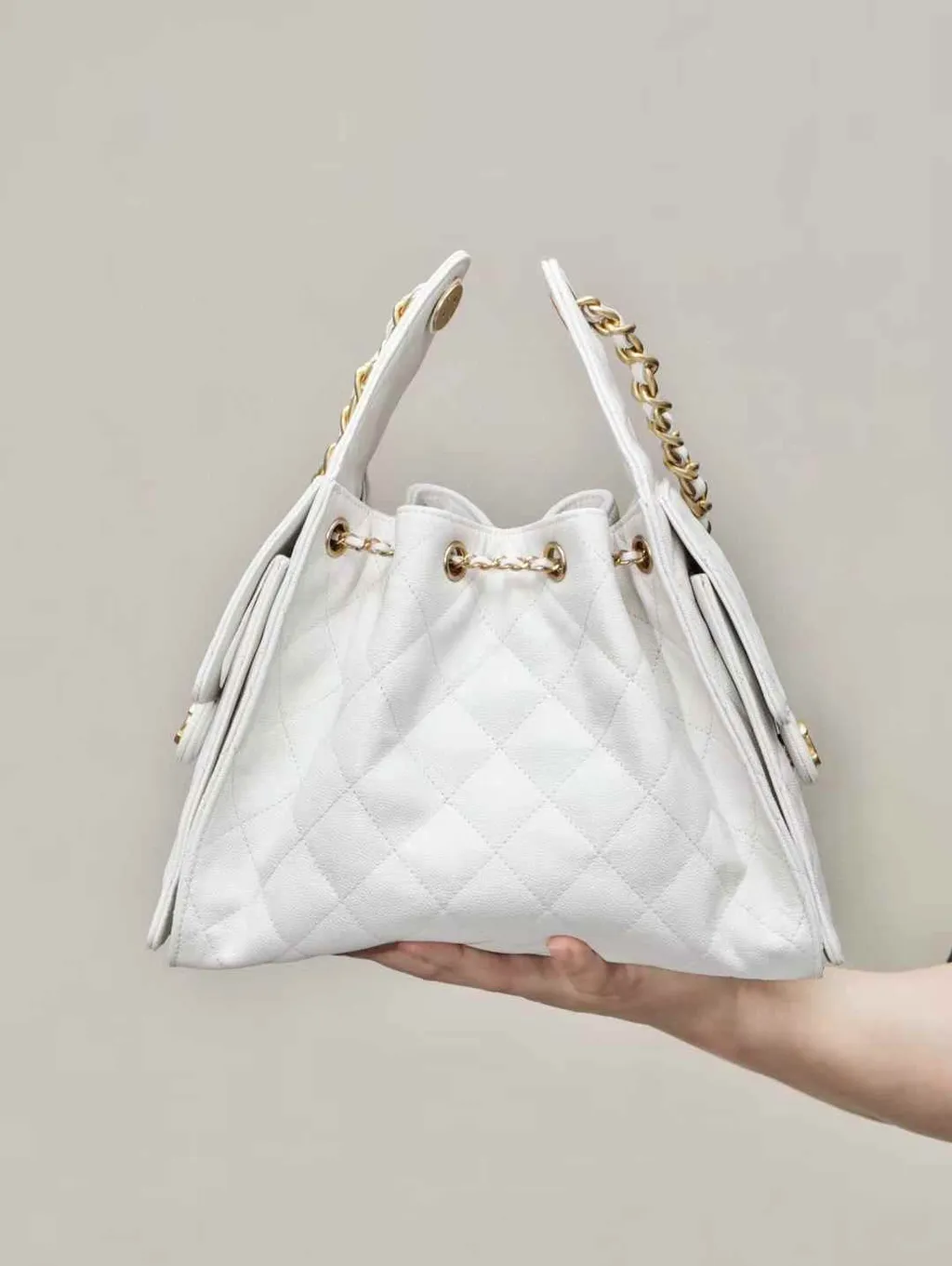 CHANEL 25BAG 牛皮魚子醬 白色 14.08.10
