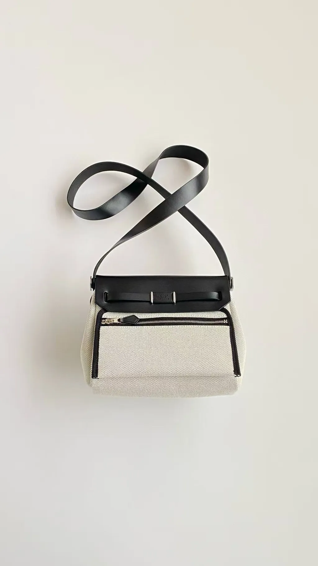 HERMES MINI HERBAG 內縫帆布拼牛皮  灰白拼89黑色 銀扣  熊貓拼色54