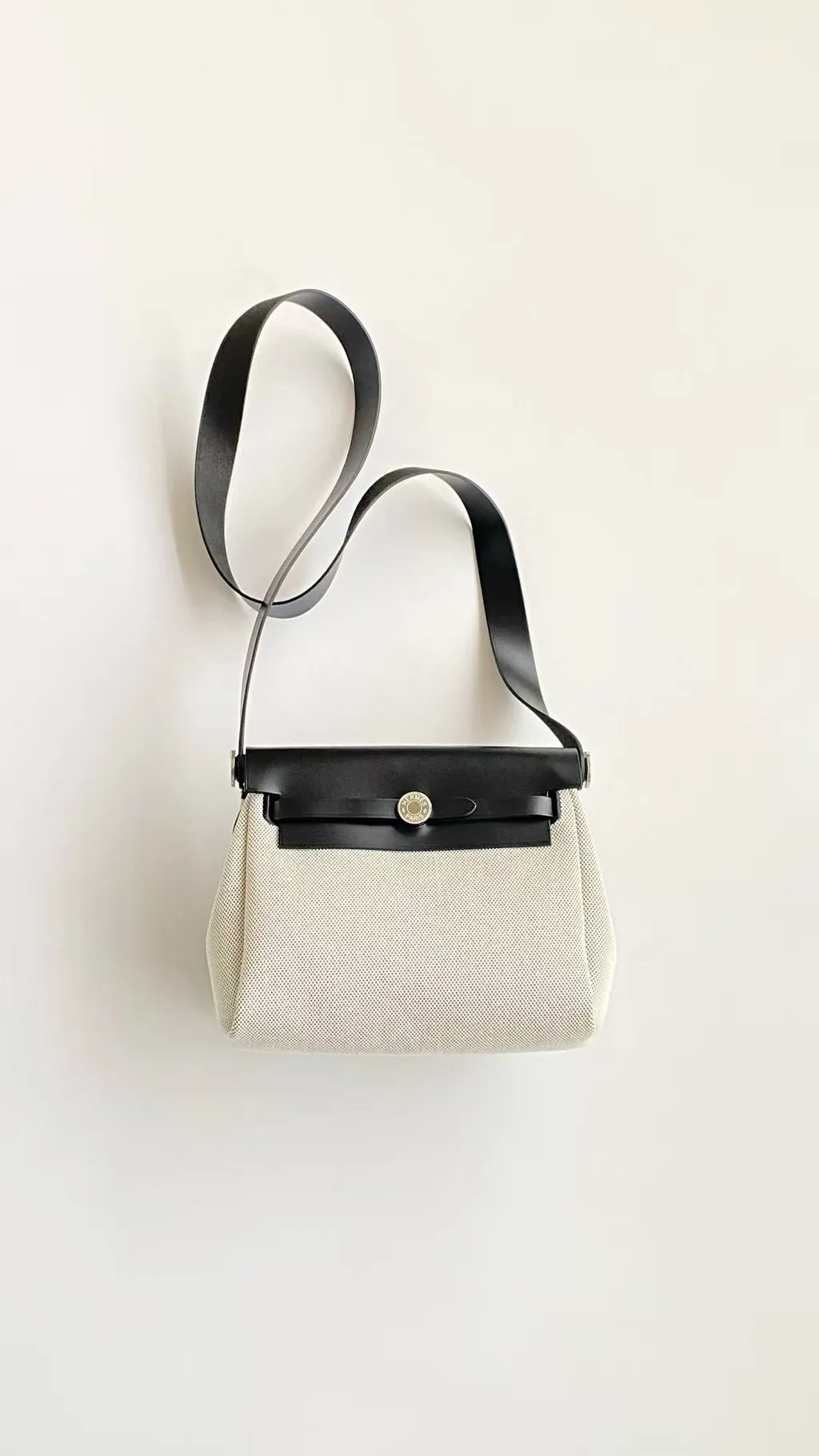HERMES MINI HERBAG 內縫帆布拼牛皮  灰白拼89黑色 銀扣  熊貓拼色53
