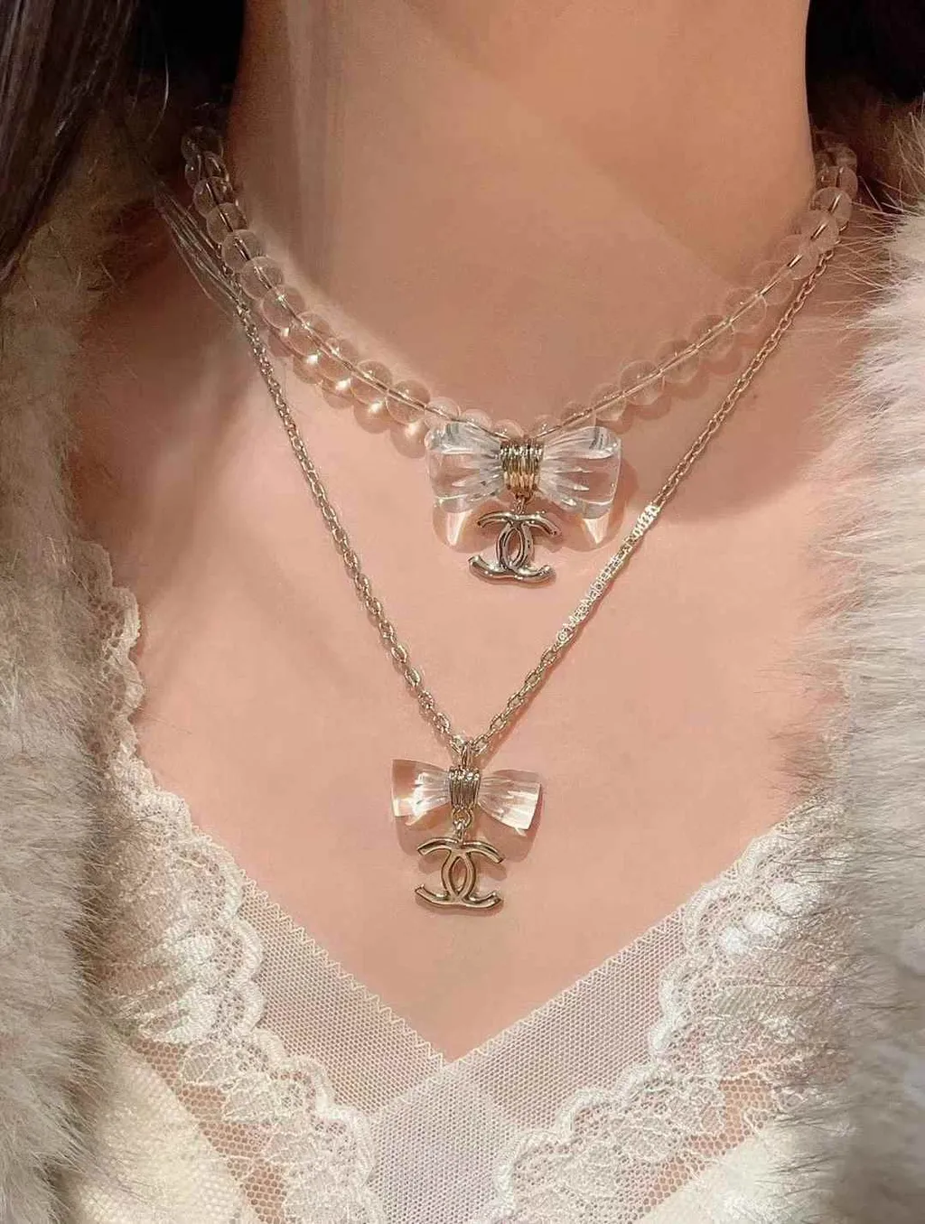 CELINE 25P 雙C透明蝴蝶結項鍊10.23.19 1