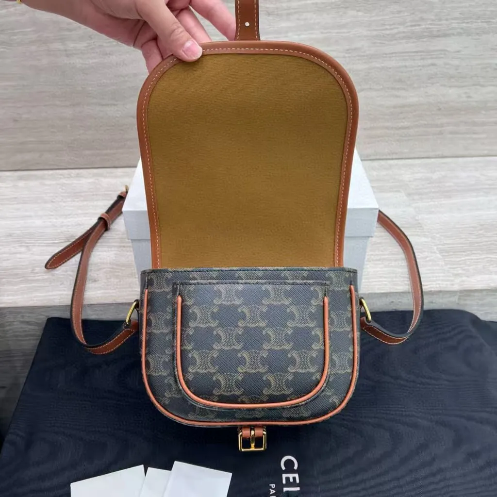 CELINE FOLCO 標誌印花牛皮革馬鞍包 7