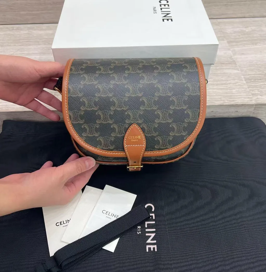 CELINE FOLCO 標誌印花牛皮革馬鞍包 1