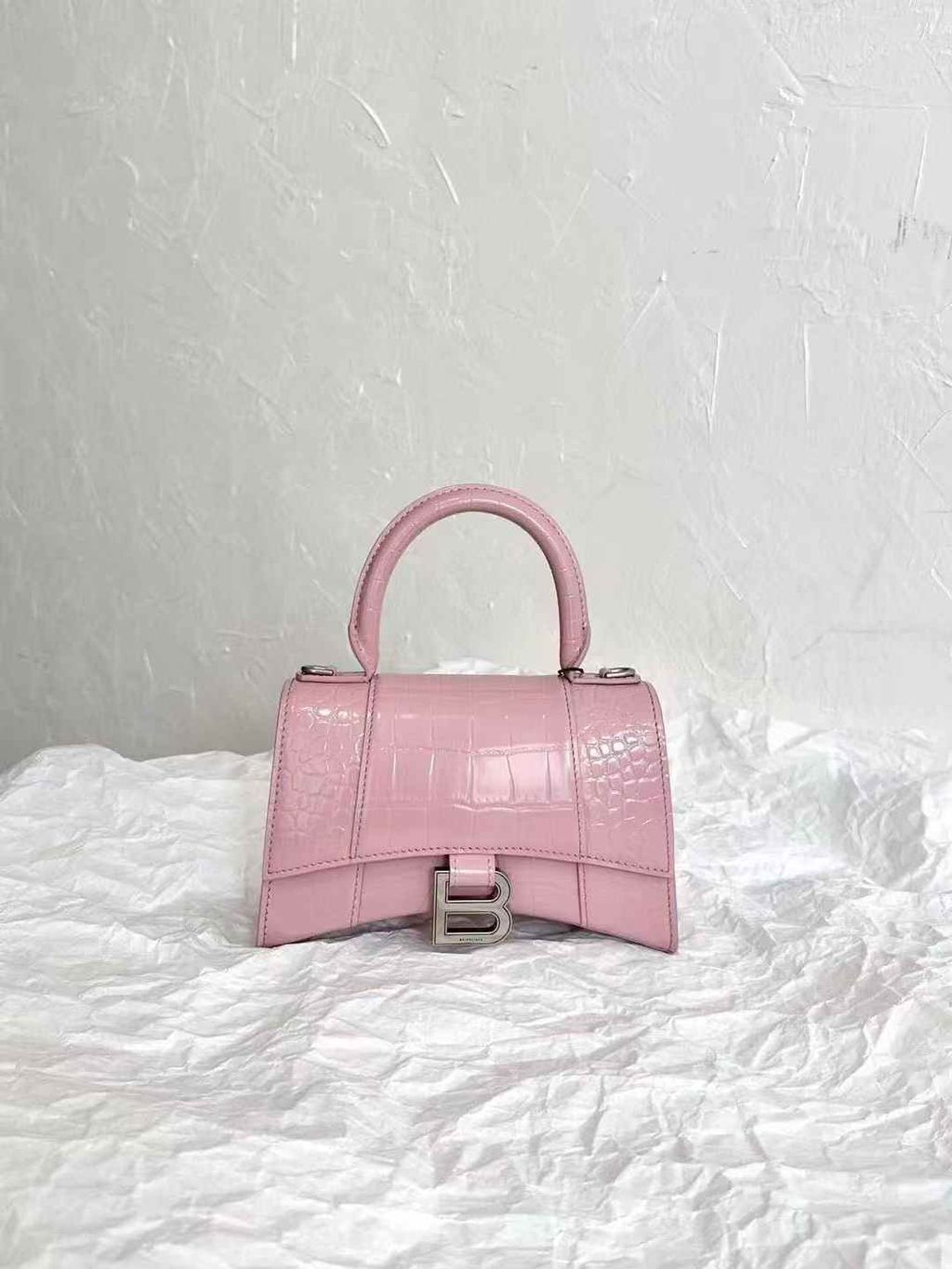 BALENCIAGA HOURGLASS 沙漏包 鱷魚紋牛皮粉色銀釦15.01.17