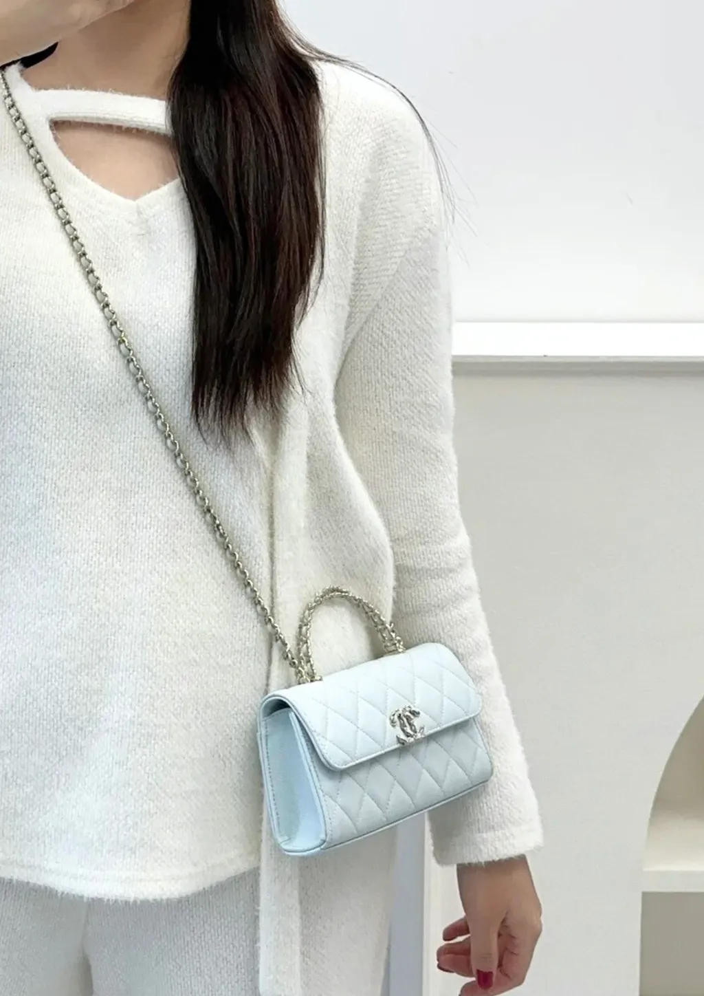 CHANEL 25S KELLY 橫版款 荔枝紋牛皮 淡藍色 