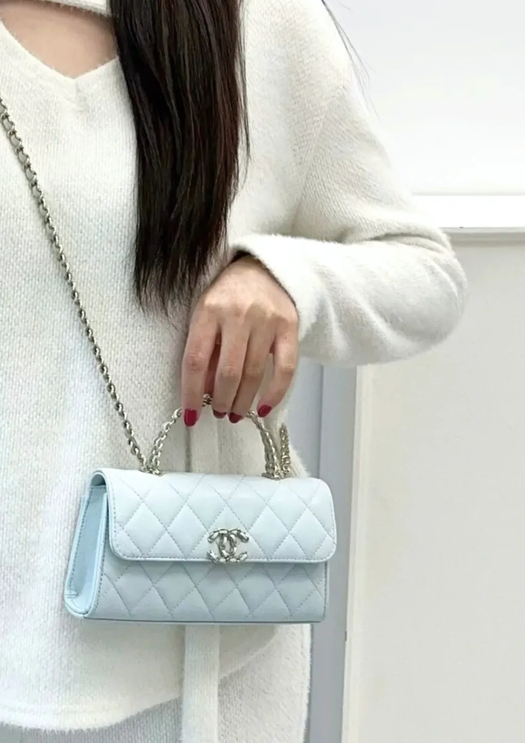 CHANEL 25S KELLY 橫版款 荔枝紋牛皮 淡藍色 凹