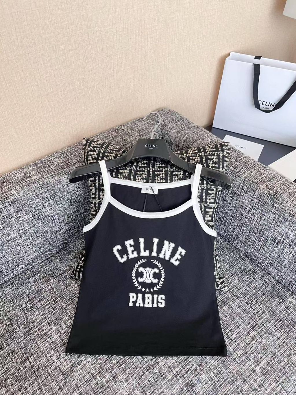 CELINE 麥穗標誌拼色細肩背心 三色16.45.09
