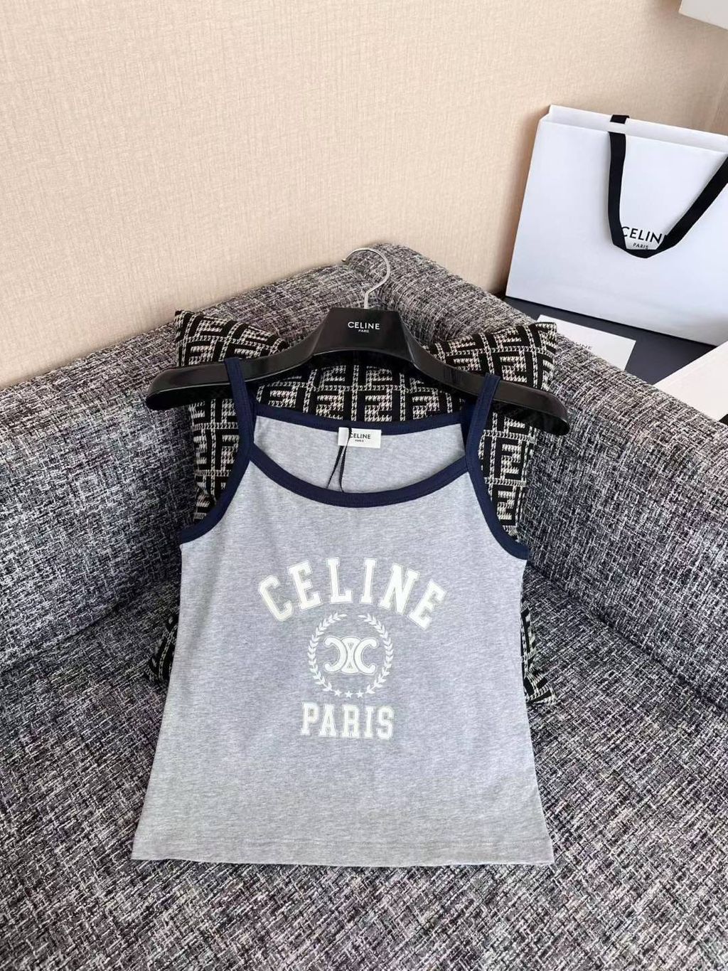 CELINE 麥穗標誌拼色細肩背心 三色16.45.08