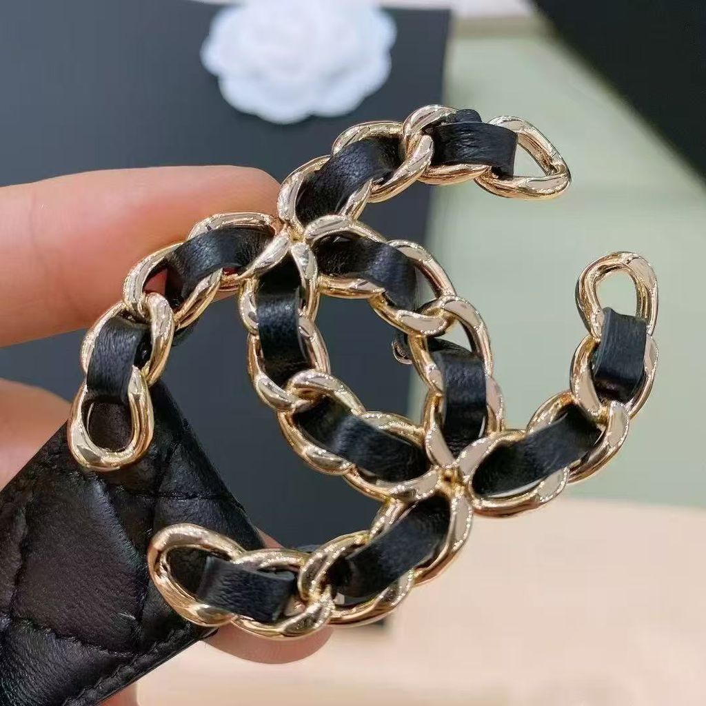 CHANEL 經典皮穿鏈雙C釦菱格腰帶 7