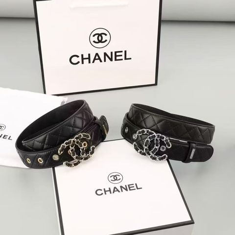 CHANEL 經典皮穿鏈雙C釦菱格腰帶 10
