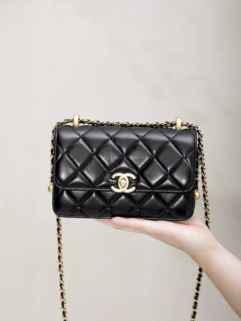 CHANEL 25S 雙金珠鏈條口蓋包18.18.14