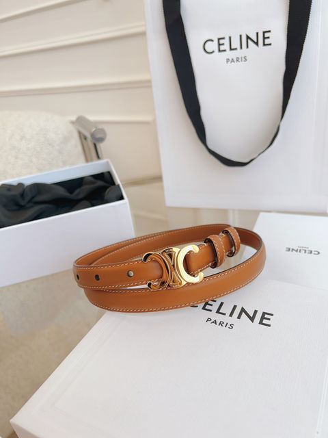 CELINE 平滑小牛皮TRIOMPHE皮帶 棕色金扣9