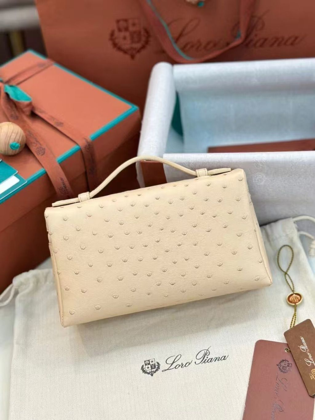 LORO PIANA L19 EXTRA POCKET 鴕鳥皮手袋 淺米色5.pic