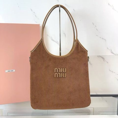 MIU MIU IVY 燈芯絨托特包 棕色8