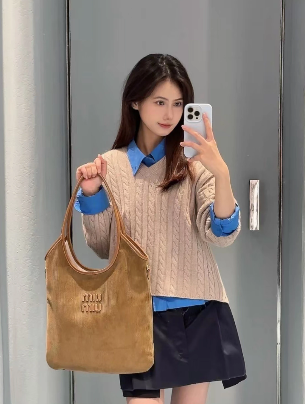 MIU MIU IVY 燈芯絨托特包 棕色10