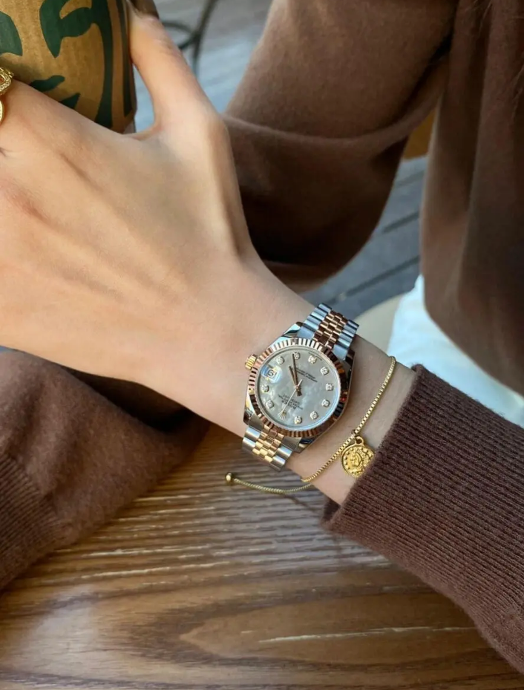 ROLEX DATEJUST 玫瑰間金鑲鑽白貝母盤 日誌型系列腕錶3