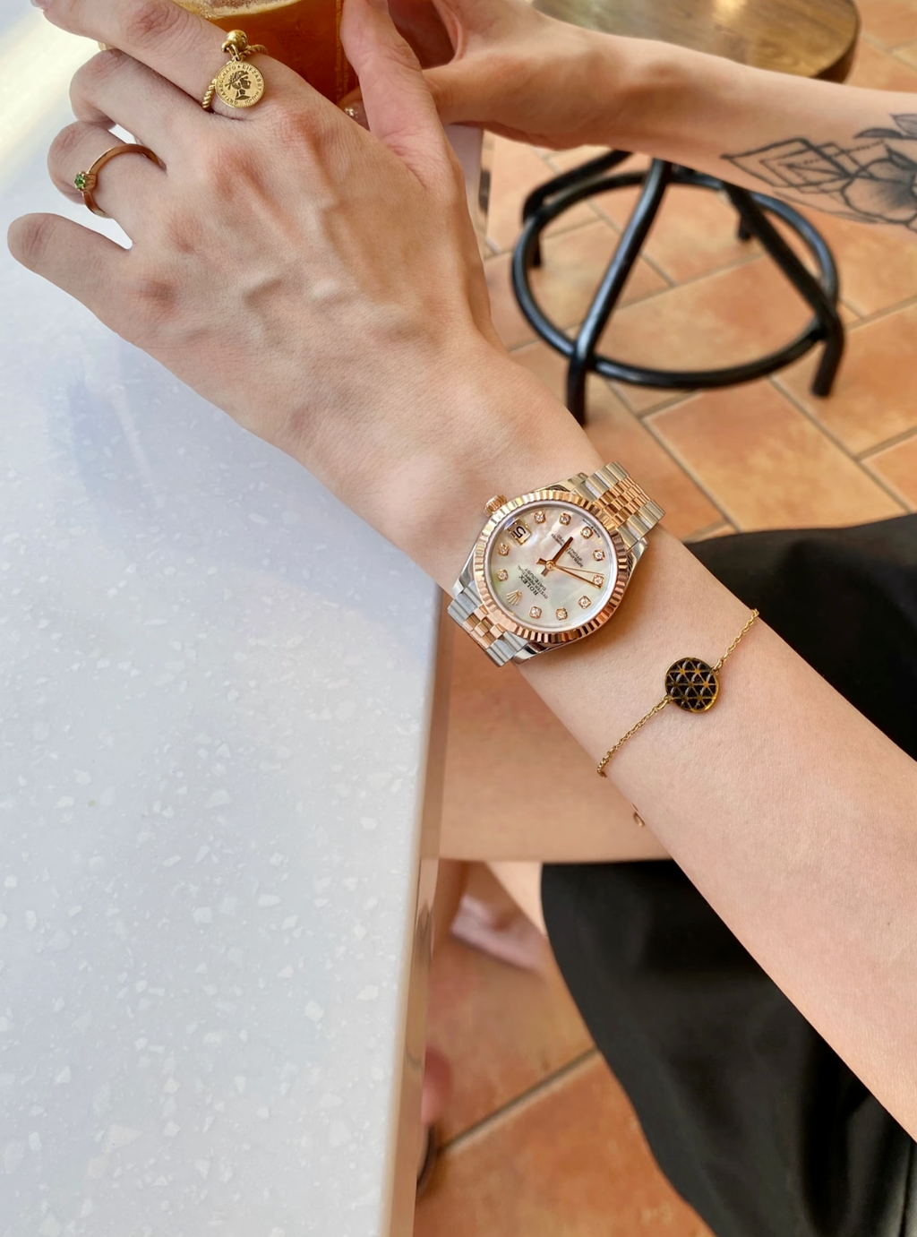 ROLEX DATEJUST 玫瑰間金鑲鑽白貝母盤 日誌型系列腕錶1