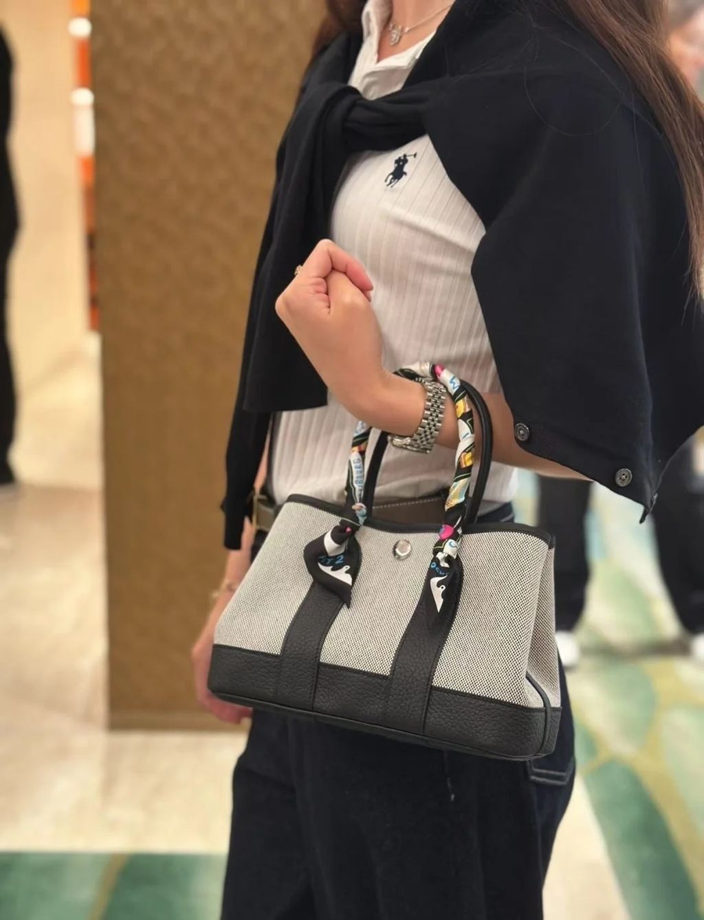 HERMES GARDEN PARTY 帆布款拼89黑色 熊貓配色 花園包4