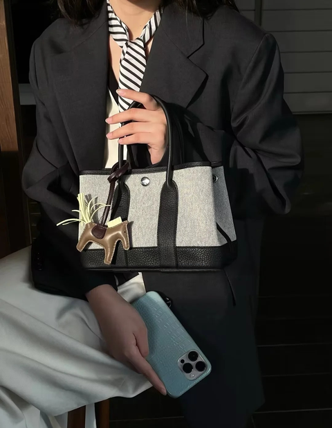 HERMES GARDEN PARTY 帆布款拼89黑色 熊貓配色 花園包1