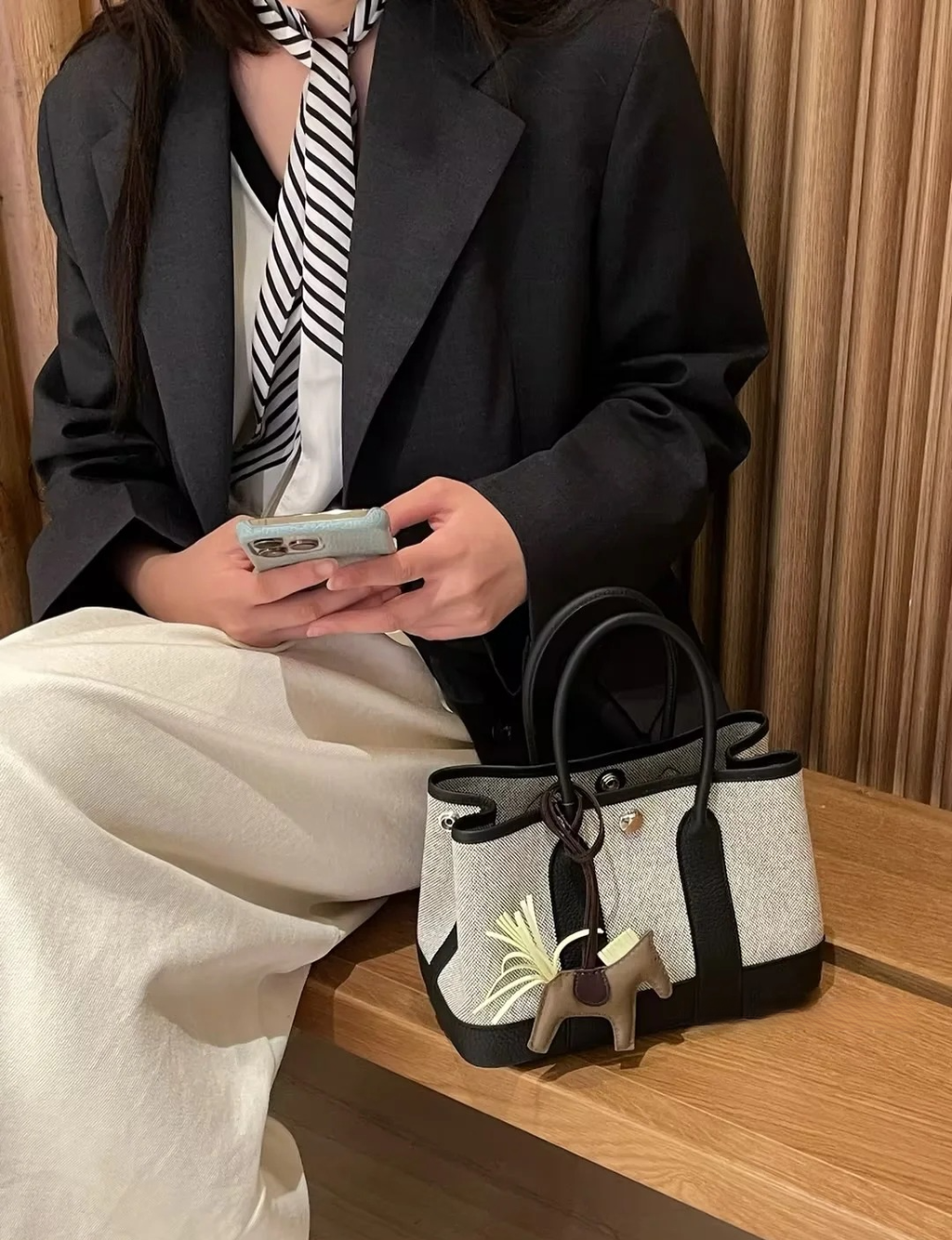 HERMES GARDEN PARTY 帆布款拼89黑色 熊貓配色 花園包3