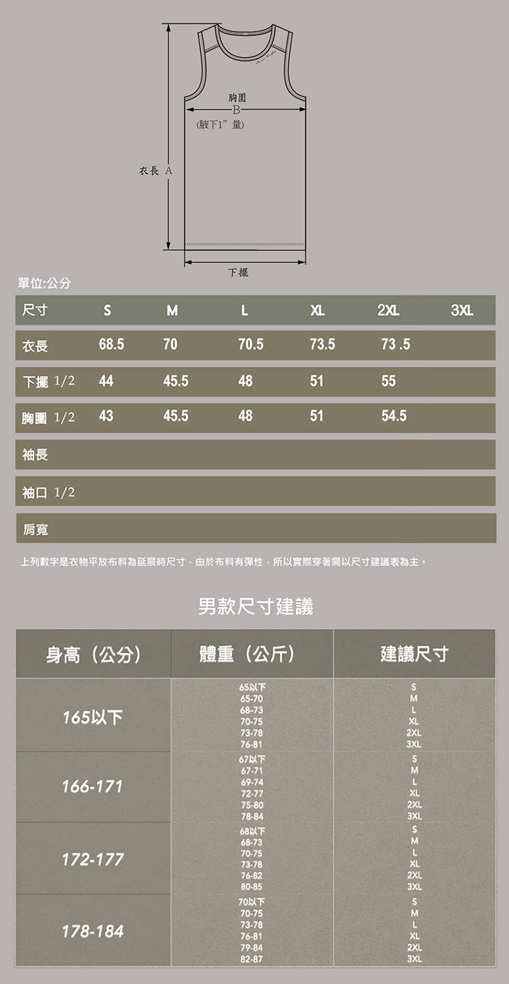 男 輕柔溫控石墨烯運動背心(675)尺寸表(改)