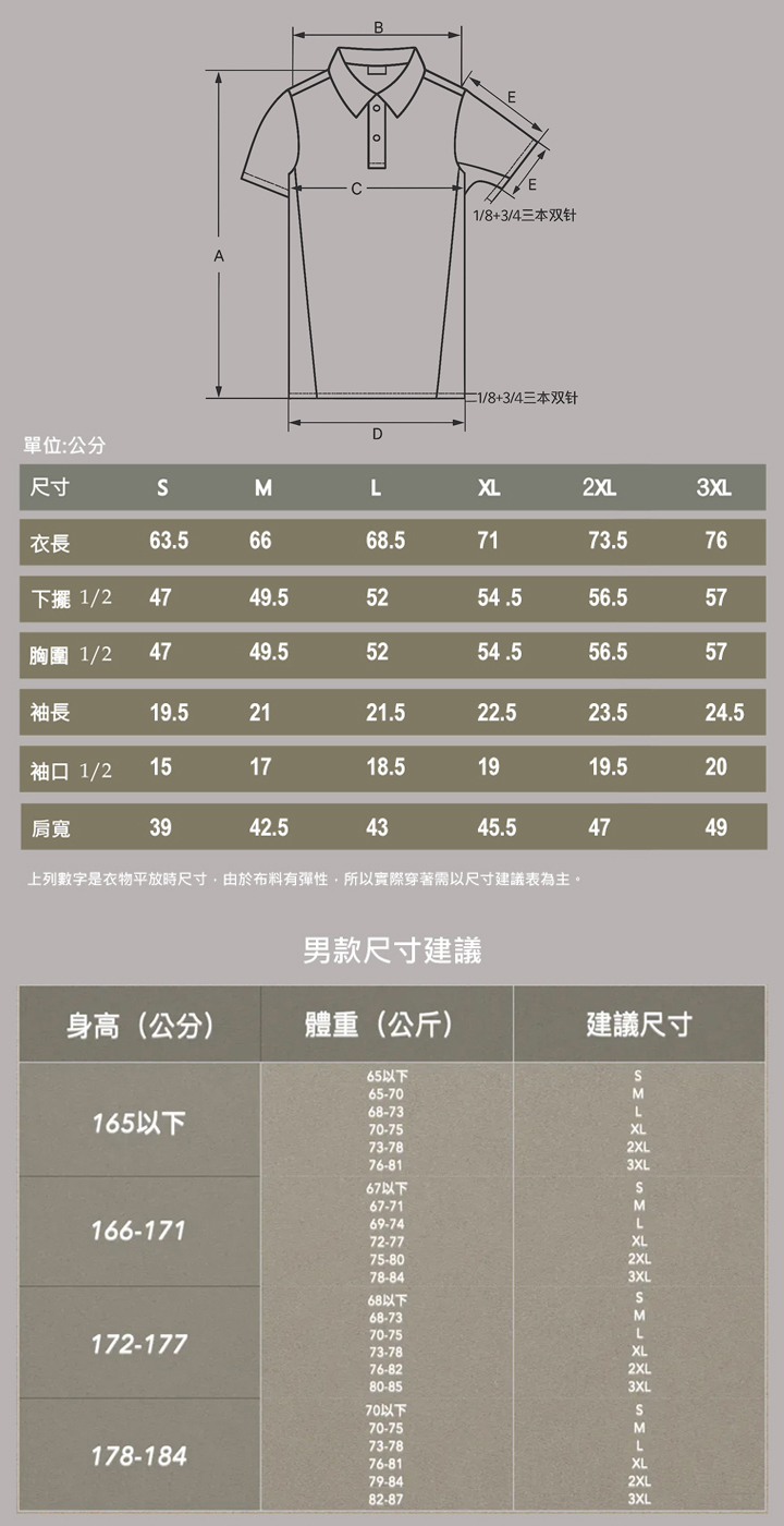 男 輕柔溫控短袖石墨烯Polo衫(675)尺寸表(改)