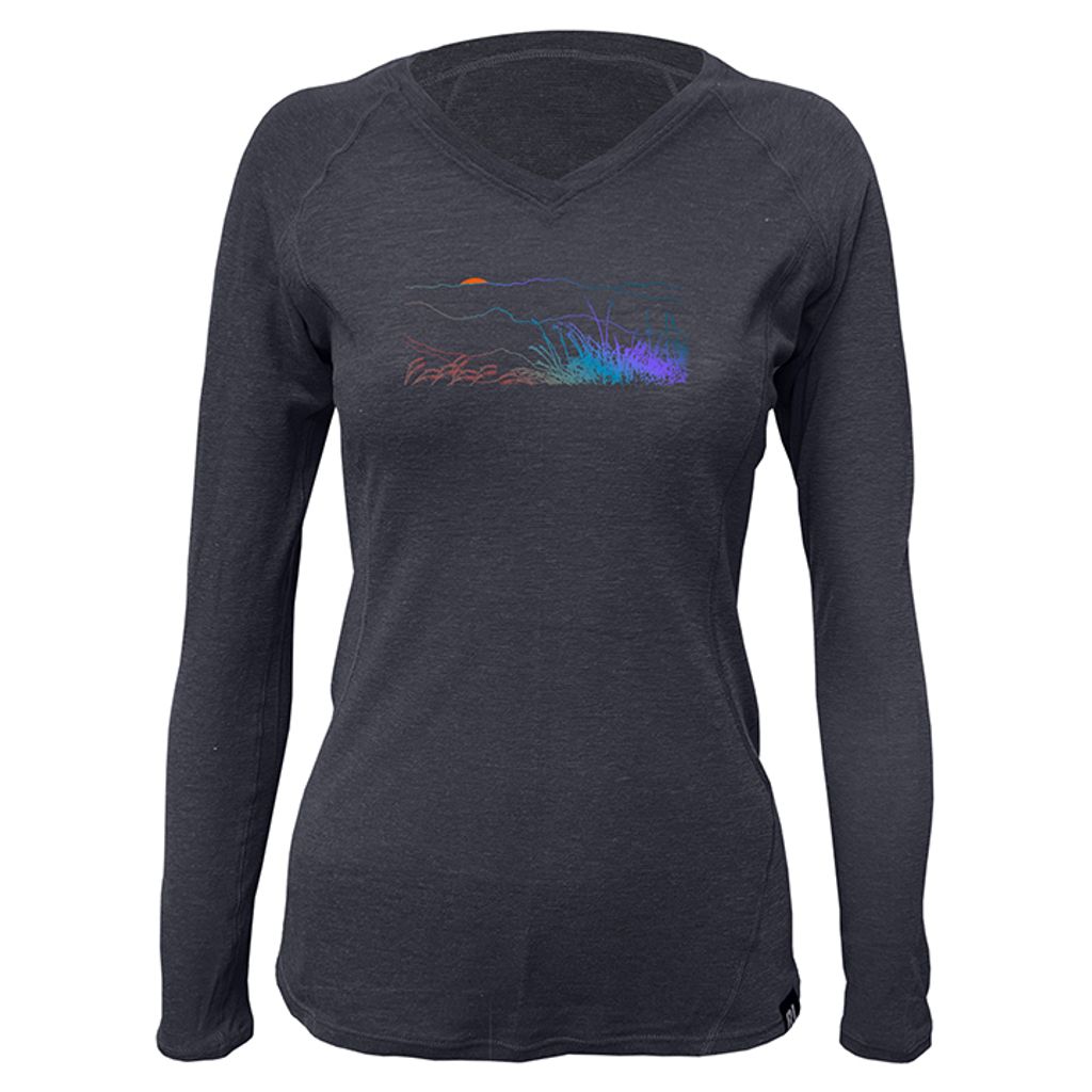 女 霞谷石墨烯羊毛V領T(青黑)