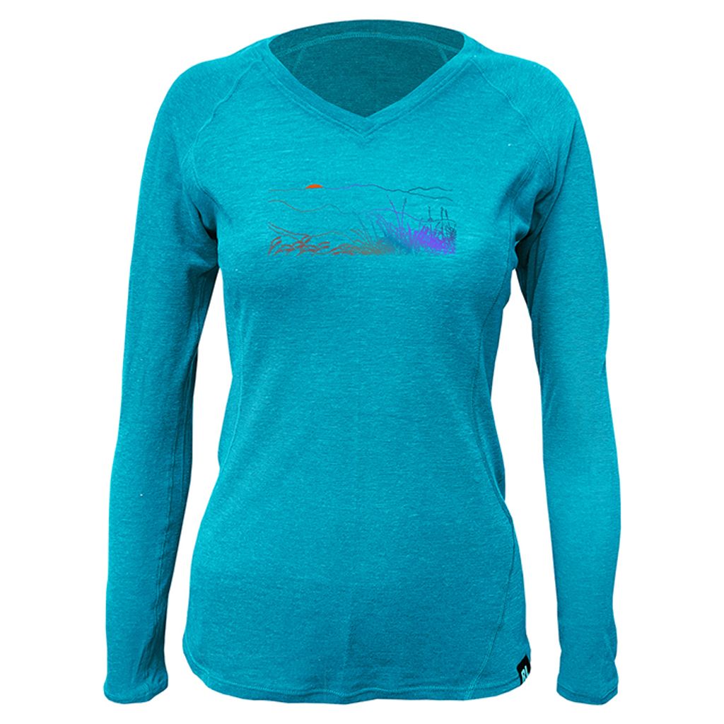 女 霞谷石墨烯羊毛V領T(土耳其藍)