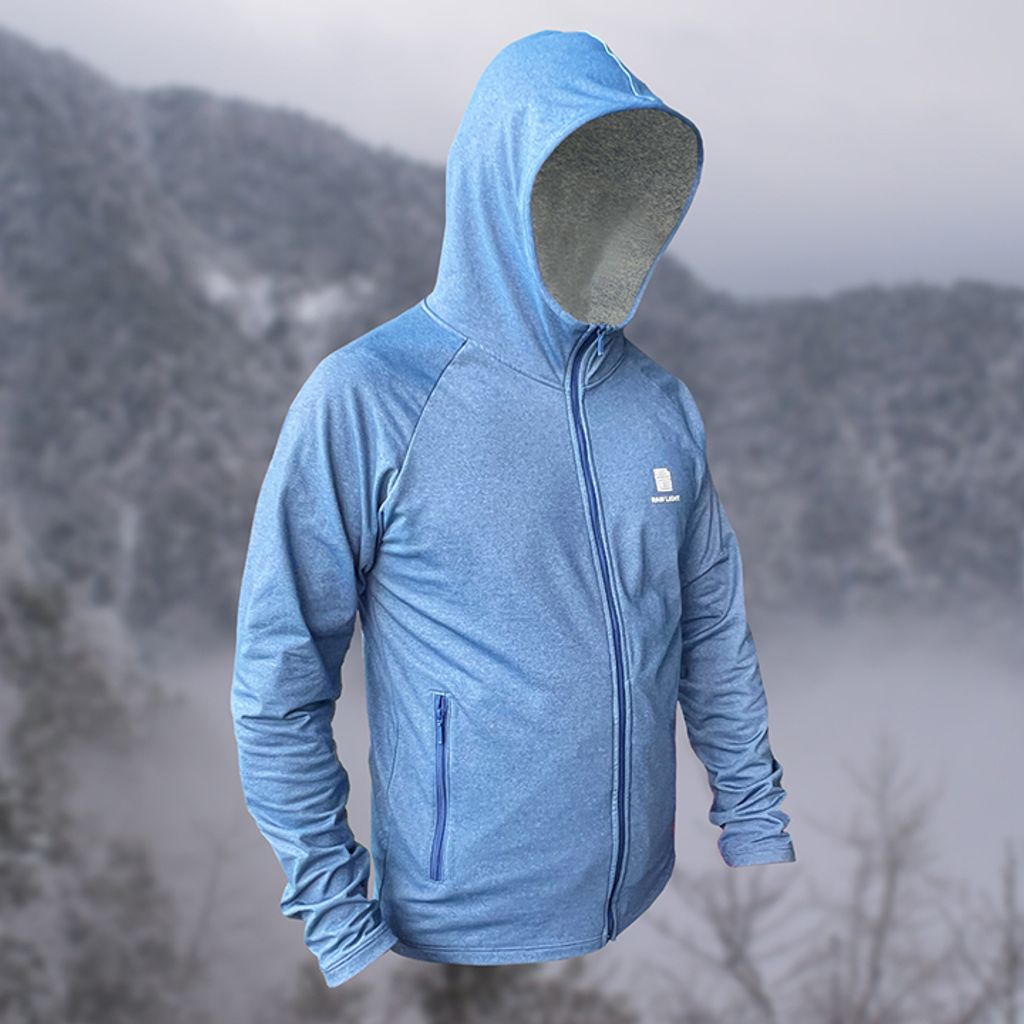 【Raw Light】男 輕量隔濕長袖花紗連帽外套(天空藍)