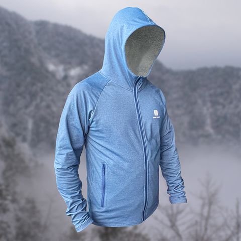 【Raw Light】男 輕量隔濕長袖花紗連帽外套(天空藍)