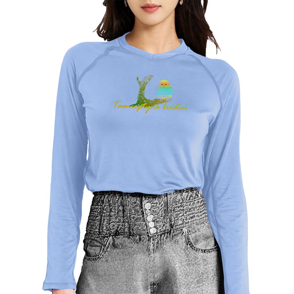 女 鵂鶹 輕柔溫控長袖石墨烯V領衫(月光藍)