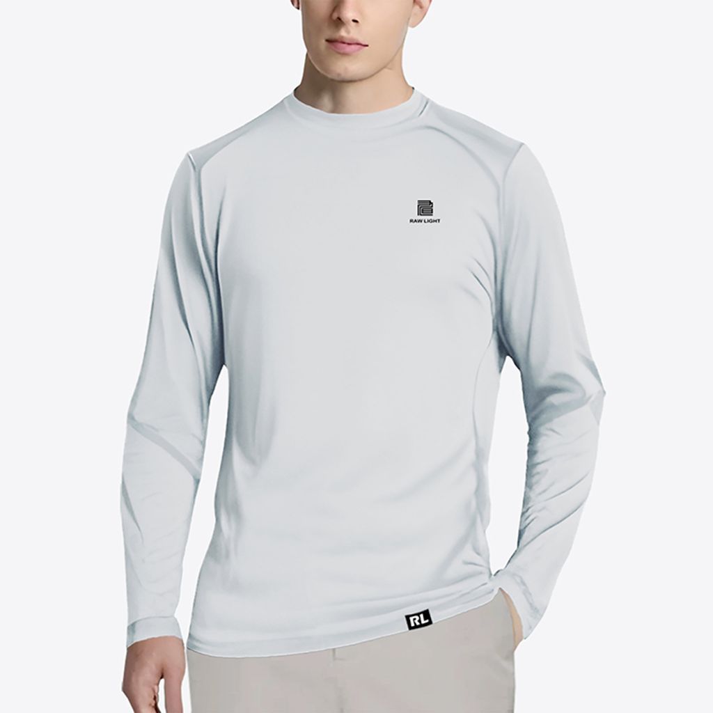 男 輕柔溫控長袖石墨烯圓領衫(灰白)