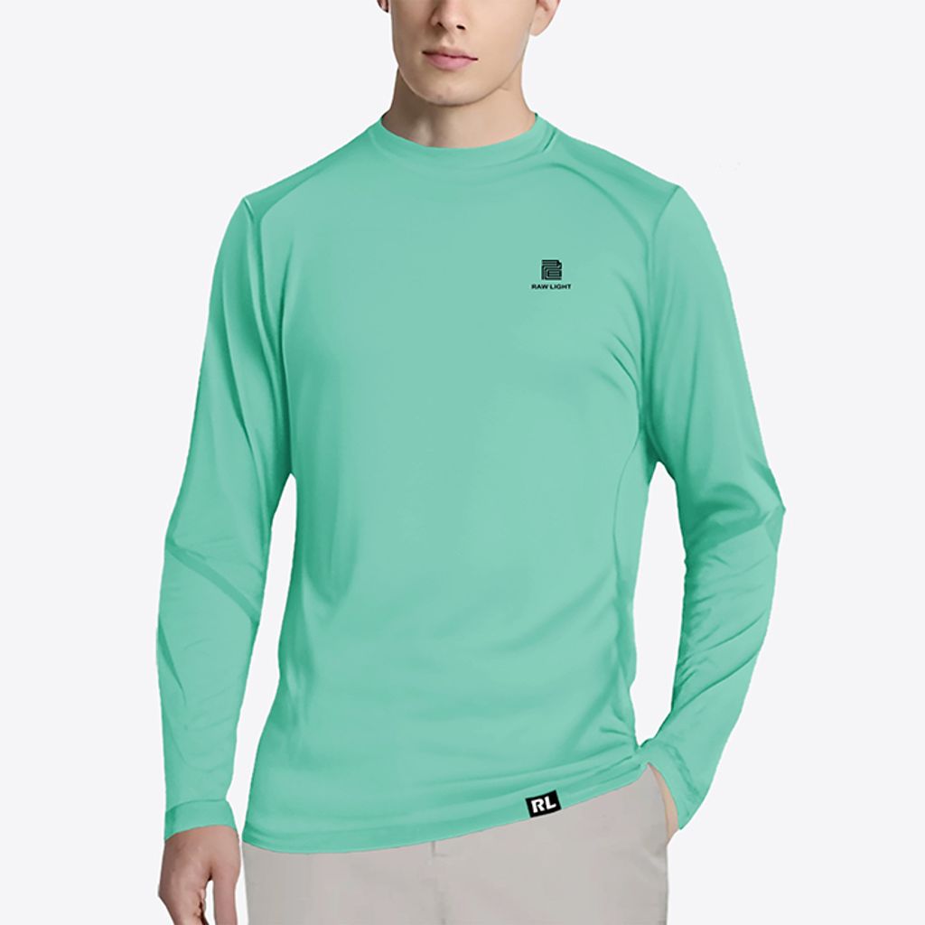 男 輕柔溫控長袖石墨烯圓領衫(湖水綠)