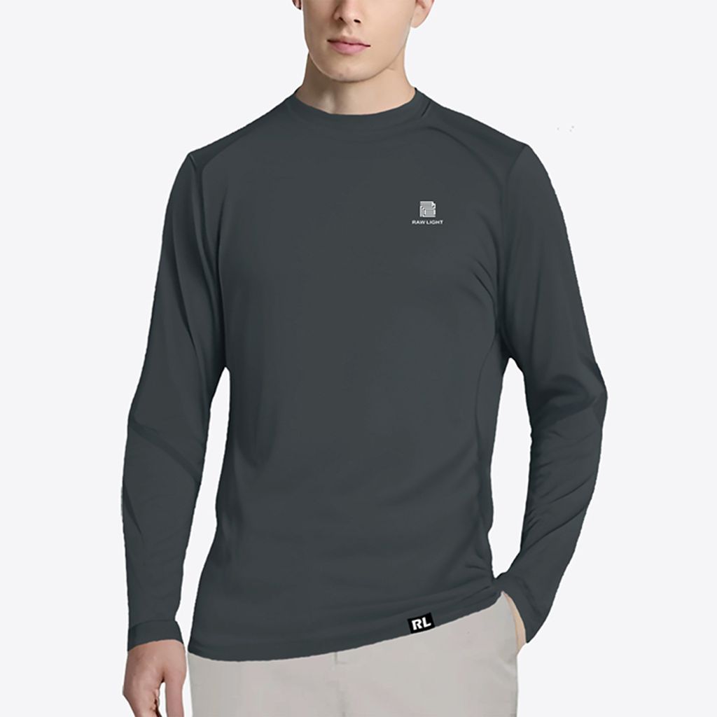 男 輕柔溫控長袖石墨烯圓領衫(曜石灰)