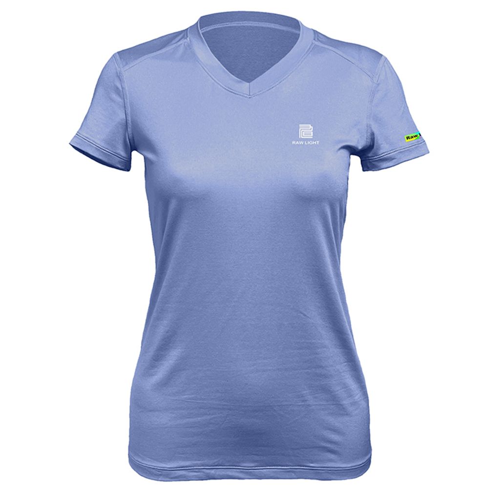 女 輕柔溫控短袖石墨烯V領衫(月光藍)