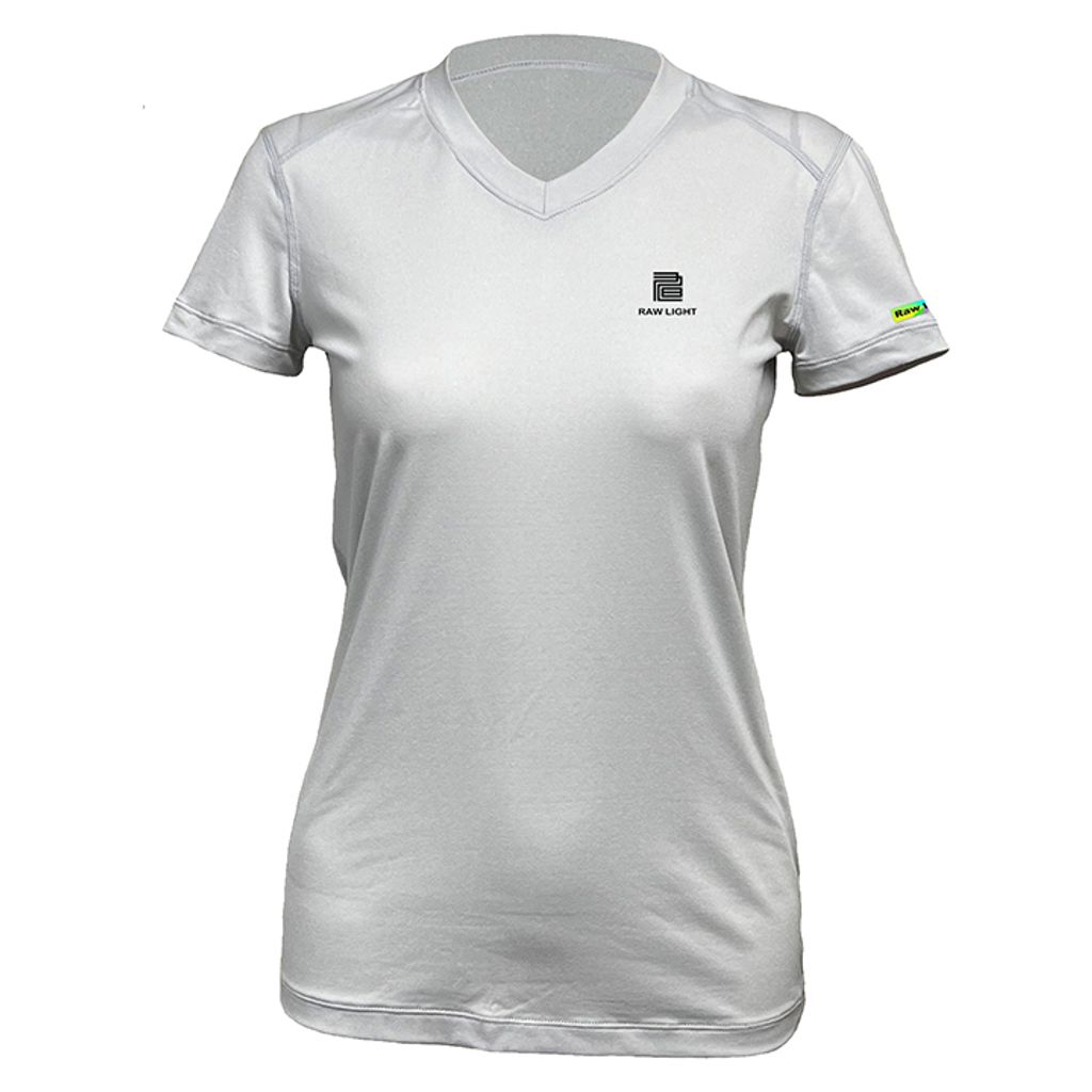 女 輕柔溫控短袖石墨烯V領衫(灰白)