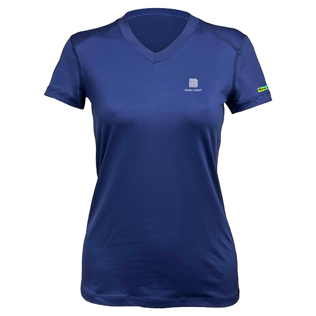 女 輕柔溫控短袖石墨烯V領衫(藏青)